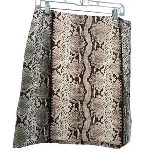 Etcetera Snakeskin Print Faux Leather Mini Skirt Whipstitch Detail Tan Brown 10